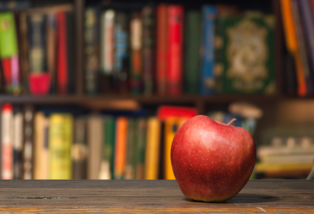 Apple in the library.