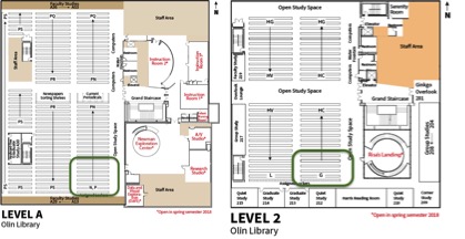 Olin Library Level A Map and Olin Library Level 2 Map.
